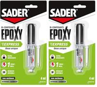 SADER - Colle Epoxy bi-composant Express - Colle forte et résistante - Prise en 1 Minute - Tous Matériaux - Transparent - Seringue 4ml (Lot de 2)