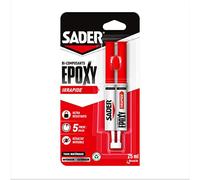 SADER - Colle Epoxy bi-composant Rapide - Colle forte et résistante - Collage accéléré - Tous Supports - Transparent - Seringue 25ml