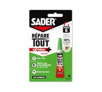 Sader Colle Multi-Usages Répare Tout Extrême + - Colle Extra Forte Tous Matériaux - Super Glue Liquide - Intérieur/Extérieur - Sans odeur ni Solvant - Transparente - Tube de 3g