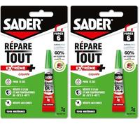Sader Colle Multi-Usages Répare Tout Extrême + - Colle Extra Forte Tous Matériaux - Super Glue Liquide - Intérieur/Extérieur - Sans odeur ni Solvant - Transparente - Tube de 3g (Lot de 2)