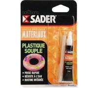 Sader Colle Plastique Souple - Colle pour PVC Souple et Caoutchouc - Idéale pour Bouées, Ballons, Matelas et Bateaux Pneumatiques - Rustine Intégrée - Résiste à l'Eau - Tube 12 ml