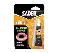 Sader Colle Plastique Souple - Colle pour PVC Souple et Caoutchouc - Idéale pour Bouées, Ballons, Matelas et Bateaux Pneumatiques - Rustine Intégrée - Résiste à l'Eau - Tube 12 ml