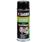 Sader Colle en Spray Repositionnable pour Loisirs et Décoration - Tous Supports - Collage de Photos, Posters, Pochoirs, Patchwork - Transparente et Sans Traces - Bombe Aérosol de 200ml