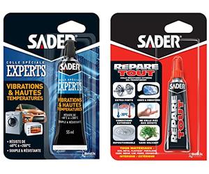 Sader Colle Vibrations et Hautes Températures - Souple Extra Forte Transparente Tube 55 ml & Multi-Usages Répare Tout - Extra Forte Tous Matériaux Tube 20 g