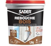 Sader Rebouche Bois en Pâte - Enduit de Rebouchage Extérieur et Intérieur - Pour Combler Trous et Fissures Jusqu'à 1 cm - Pâte Sans Solvant - Couleur Bois - 1 Pot 1,5 kg