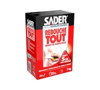 Sader Enduit de Rebouchage Intérieur Rebouche Tout Blanc - Carton de 1kg | Enduit de Rebouchage Intérieur - Tous Supports - Rebouchage et Égalisation de Trous et Fissures Jusqu’à 1 cm - Format Poudre