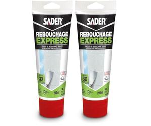 Sader Enduit de Rebouchage Rebouche Tout Express, Rebouche jusqu'à 1cm Sans Retrait, Intérieur et Extérieur, Séchage Rapide, Pâte Prête à l'Emploi, Gris, Tube de 200 ml (Lot de 2)