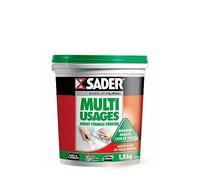 Sader - Enduit Mural Multi-Usages en Pâte - Rebouche, Égalise, Lisse et Colle - Intérieur/Extérieur - Spéciales Pièces Humides - Tous Supports - 1 Pot 1,5 kg, Blanc