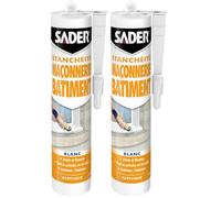 Sader Mastic d’Étanchéité Maçonnerie Batiment - Jointe Tous Matériaux et Colmate les Fissures - Intérieur et Extérieur Sous Abri - Formule Acrylique - Blanc - Cartouche 310 ml (Lot de 2)