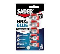 Sader Maxiglue Liquide - Super Glue Universelle - Tous Matériaux - Colle de Réparation à Prise Rapide - Colle Extra Forte -Transparente - 5 Tubes de 0,5 g