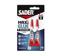 Sader Maxiglue Liquide - Super Glue Universelle - Tous Matériaux - Colle de Réparation à Prise Rapide - Colle Extra Forte -Transparente - 2 Tubes de 3 g