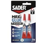 Sader Maxiglue Liquide - Super Glue Universelle - Tous Matériaux - Colle de Réparation à Prise Rapide - Colle Extra Forte -Transparente - 2 Tubes de 3 g
