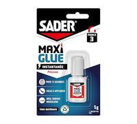 Sader Maxiglue Pinceau - Super Glue Universelle - Tous Matériaux - Colle de Réparation à Prise Rapide - Colle Extra Forte -Transparente - Flacon de 5 g