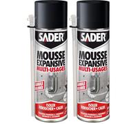 Sader Mousse Expansive Polyuréthane PU Aérosol - Multi-Usages : Isoler, Reboucher, Caler - Tous Supports - Intérieur et Extérieur - Blanche - Bombe 500 ml (Lot de 2)