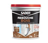 Sader Rebouche Bois en Pâte - Enduit de Rebouchage Extérieur et Intérieur - Pour Combler Trous et Fissures Jusqu'à 1 cm - Pâte Sans Solvant - Couleur Bois - 1 Pot 1,5 kg