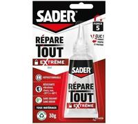 Sader Répare Tout Extrême Clic - Colle Extra Forte Tous Matériaux - Intérieur/Extérieur - Colle de Réparation/Bricolage - Sans odeur et Sans Solvant - Transparente - Tube de 30 g (avec fermeture clic)