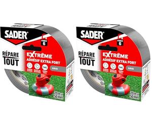 Sader Repare Tout Extrême Gris - Adhésif Extra Fort - Hautes Performances - Intérieur & Exterieur - Toutes Surfaces - Facile à Découper - 20m x 50mm (Lot de 2)