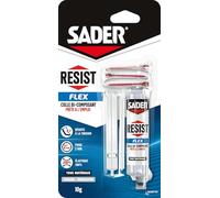 Sader Resist Flex - Colle Bi-Composants - Colle de Réparation Tout Support - Intérieur/Extérieur - Couleur : Translucide - 1 Seringue de 10 g (+ 3 embouts mélangeurs)