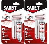 Sader Resist Universelle - Colle Bi-Composants type Epoxy - Colle de Réparation Tous Supports - Intérieur/Extérieur - Couleur : Translucide - 1 Seringue de 10 g (+ 3 embouts mélangeurs) (Lot de 2)