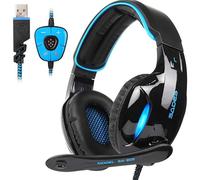 SADES SA902 Casque de jeu stéréo 7.1 USB Son Surround Casque Audio Casque Micro PC Casque de jeu supra-auriculaire avec microphone Lumière LED