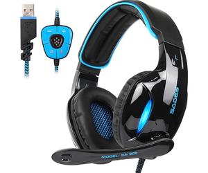 SADES SA902 Casque de jeu stéréo 7.1 USB Son Surround Casque Audio Casque Micro PC Casque de jeu supra-auriculaire avec microphone Lumière LED