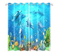 SADGJBA Guo Ji Rideaux Occultants - 300X270Cm Bleu Océan Dauphin - 3D Imprimé Occultants Polyester Rideaux Occultants pour Salon Design Moderne Rideaux De Porte Fenêtre À Oeillets