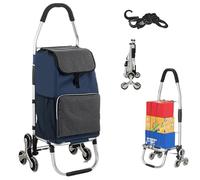 SADOMAIN Chariot de Course | Chariot marché 6 Roues - 3 Roues de Chaque côté | 2 en 1 Poussette marché Pliable et Diable | Caddie Panier Montant escalier, Capacité maximale 75 kg (Blue)