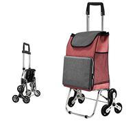 SADOMAIN Chariot de Courses Pliable 50 L Chariot Monte Escalier Capacité 50 kg, Trois Roues en Caoutchouc Poignée Rembourrée Monte-escalier Polyvalent Caddie pour Voyage Bureau (Pink)