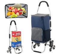 SADOMAIN Chariot de Courses Pliable 6 Roues en Aluminium, Sac Entièrement Isotherme, Caddie de Courses, Monte Escaliers (Blue)