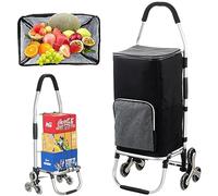 SADOMAIN Chariot de Courses Pliable 6 Roues en Aluminium, Sac Entièrement Isotherme, Caddie de Courses, Monte Escaliers (Black)