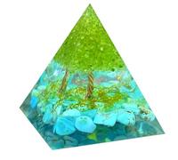 Saefheled Arbre de vie Péridot Orgon Cristal Pyramide,Pyramide de guérison d'Orgonite,Turquoise Utilisé pour réduire le stress équilibrer les chakras Méditer pour attirer la chance et le succès