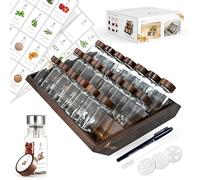 SAEIV Bocaux À Épices Carrés Avec Étagère En Bois D'Acacia 2-En-1 (FCM®) - Lot De 21X120Ml Saupoudreuses, 120 Étiquettes, Compatible Position Debout & Tiroir - Organisateur Avec Insert Distributeur