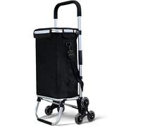 SAEIV Chariot de courses en aluminium avec monte-escalier, pliable, capacité de 58 litres, panier à 6 roues et compartiment isotherme, monte-escalier, noir