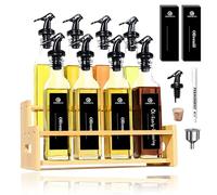SAEIV Lot de 8 bouteilles d'huile d'olive et de vinaigre de 250 ml - Set pratique Small Cruet complet avec support en bambou, bouteille d'huile anti-fuite avec bec verseur et étiquettes imperméables