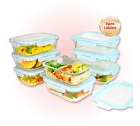 SAEIV, lot de 8 récipients en verre avec couvercles, 400 ml/1040 ml, récipients hermétiques en verre pour préparer les repas, sans BPA, adaptés au micro-ondes et au congélateur, excellente étanchéité,