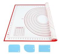 SAEIV Tapis de cuisson en silicone 70 x 50 cm - Antidérapant - Anti-adhésif - Avec mesure - Pour fondant, pâtisserie, pizza, sans BPA (rouge + 3 grattoirs)