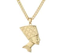 SAELACY Collier égyptien reine néfertiti pour femmes, hommes, adolescents, pendentif néfertiti plaqué or 14 carats avec chaîne cubaine en acier inoxydable de 5 mm de large, grande et petite tête
