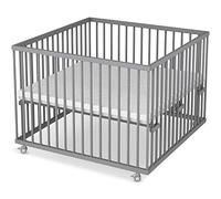 Sämann Parc bébé 100x100 cm avec matelas - testé TÜV 2022 - hauteur modulable en continu parc enfant bois gris
