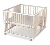Sämann Parc bébé 100x100 cm avec matelas - testé TÜV 2022 - hauteur modulable en continu parc enfant bois blanc/nature