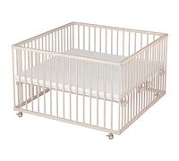 Sämann Parc bébé 120 x 120 cm avec matelas | Certifié TÜV 2023 | Hauteur réglable en continu | Parc bébé en bois | Grille d'éveil naturelle