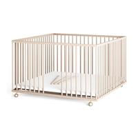 Sämann Parc bébé XXL 120 x 120 cm avec matelas et 3 barreaux | Certifié TÜV 2024 | Hauteur réglable en continu | Parc bébé en bois | Grille d'éveil naturelle