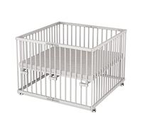 Sämann Parc pliable 100x100 cm avec matelas - pliable - hauteur réglable en continu parc bébé hêtre blanc
