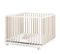 Sämann Parc pour bébé - 100 x 100 cm - Avec matelas - Certifié TÜV 2020 - Réglable en hauteur en continu - En hêtre (blanc/nature, avec drap-housse)