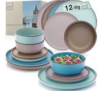 SÄNGER Bombay Collection VALUE Collection Service de table 12 pièces en faïence pour 4 personnes, 4 assiettes plates, 4 assiettes à dessert, 4 bols, 4 assiettes multicolores