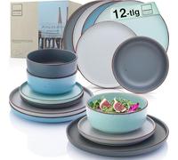 SÄNGER Bombay Sky Shades Vaisselle en faïence pour 4 personnes, 4 assiettes plates, 4 assiettes à dessert, 4 bols, 4 assiettes multicolores, collection Value