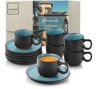 Sänger Granada - Value Collection - Lot de 12 tasses à expresso en faïence - Pour 6 personnes - Passe au lave-vaisselle et au micro-ondes - Bleu avec bord noir - 80 ml