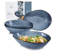 SÄNGER Lot de 4 assiettes à pâtes Darwin - Assiettes à spaghetti pour 4 personnes - En faïence - Assiettes à pâtes - Passent au lave-vaisselle - Assiettes en faïence pour plats à pâtes - Bleu - 1 l