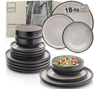 SÄNGER Luxor Value Collection Service de table en faïence 18 pièces, assiettes pour 6 personnes, 6 assiettes plates, 6 bols à céréales, 6 assiettes à dessert, service de table marron beige résistant