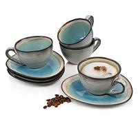 Sänger | Set de tasses à café Capri avec soucoupes, lot de 8 tasses en faïence, design vintage moderne | 230 ml