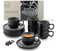 SÄNGER Sydney Value Collection Lot de 12 tasses à expresso en faïence pour 6 personnes, tasses et soucoupes Passe au lave-vaisselle et au micro-ondes Gris foncé 80 ml